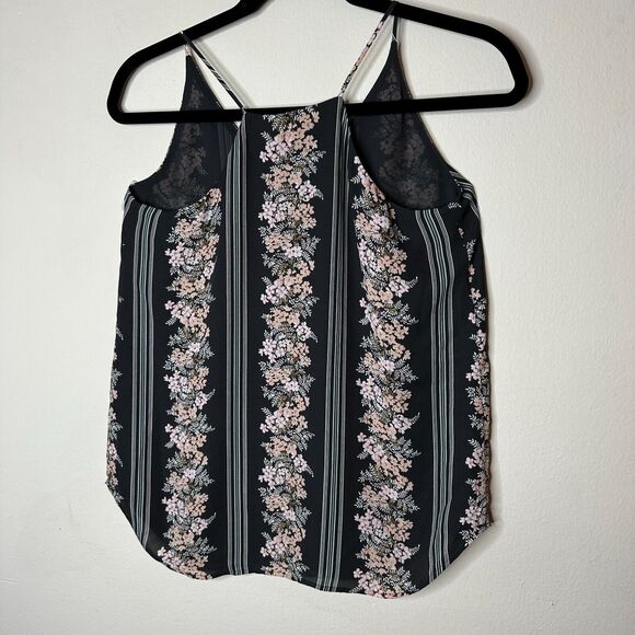 Loft Gray Pink Floral & White Stripe Print VNeck Halter Sleeveless Blouse XSP - Picture 2 of 10